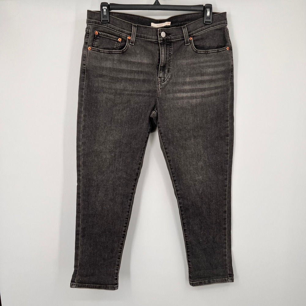 Levis Boyfriend Jeans Womens 32 Faded Black Gray Denim Mid Rise Fits 35x28